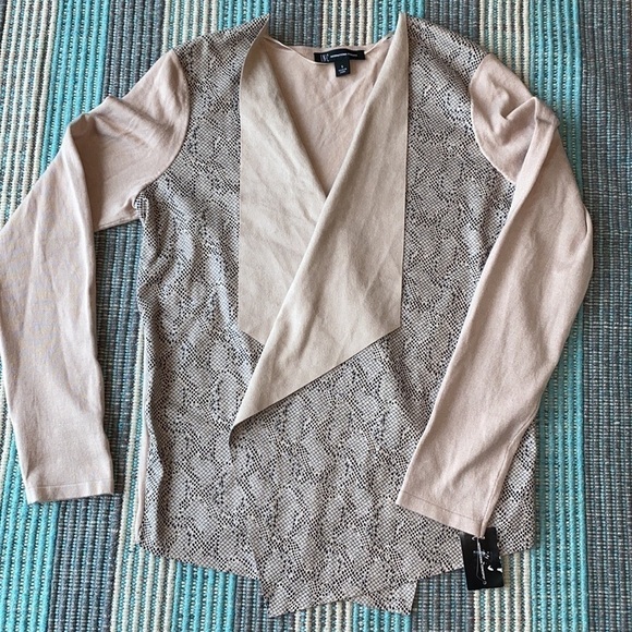 INC Printed Moleskin Mixed Media Cardigan - Picture 2 of 7